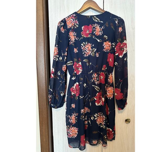 Akira Chicago Black Label Navy Floral Print Dress Size Medium - Picture 2 of 4